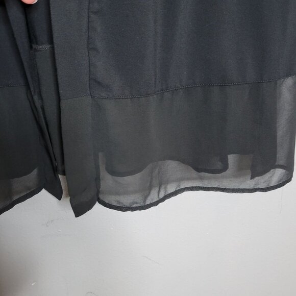 Logo Lori Goldstein Long Black Open Front Cardigan Chiffon Hem & Long Sleeves SP - Picture 4 of 7